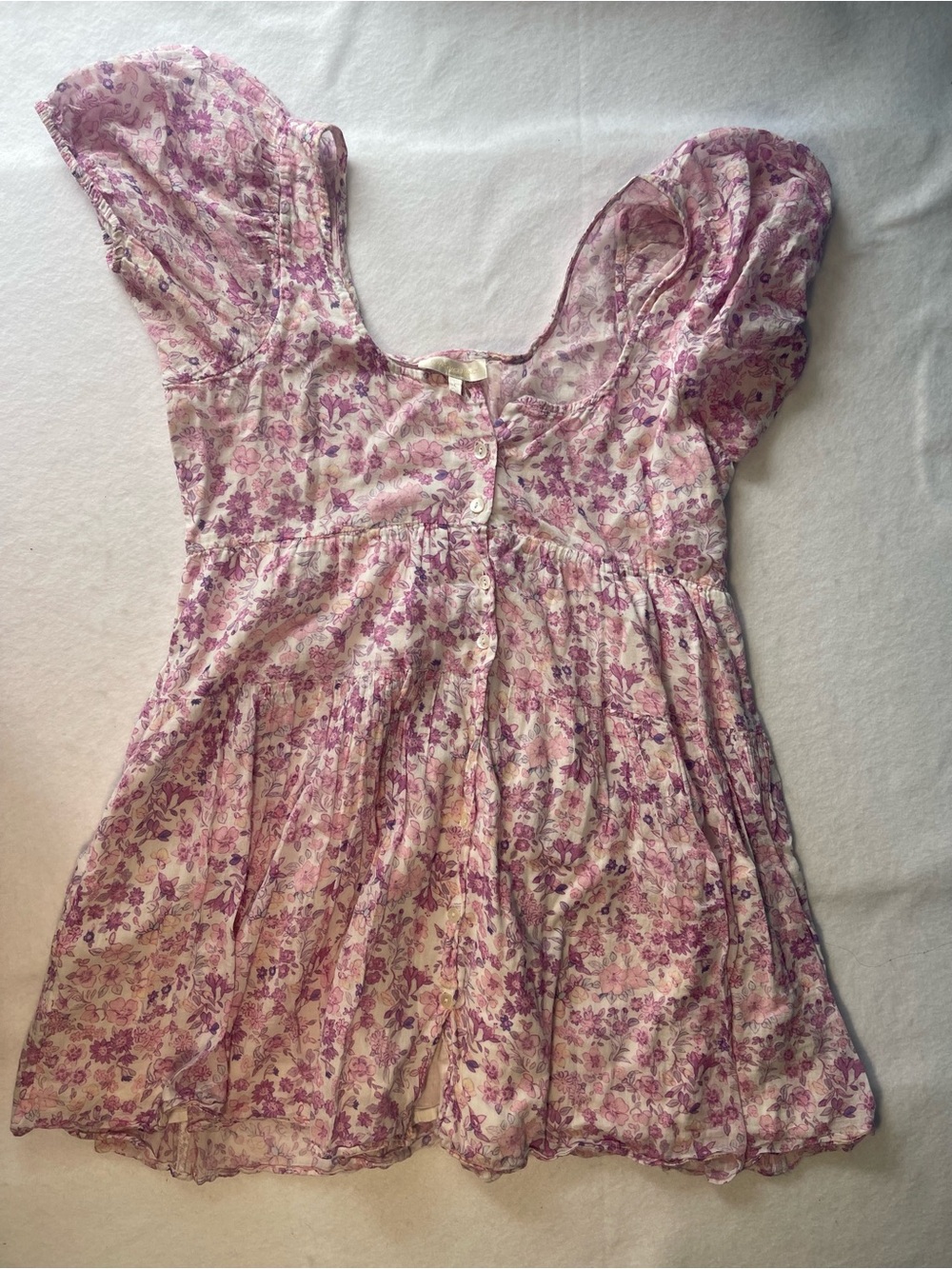 LoveShackFancy Pink Floral Puff Sleeve Mini Dress Size Large Cottagecore - Picture 10 of 10